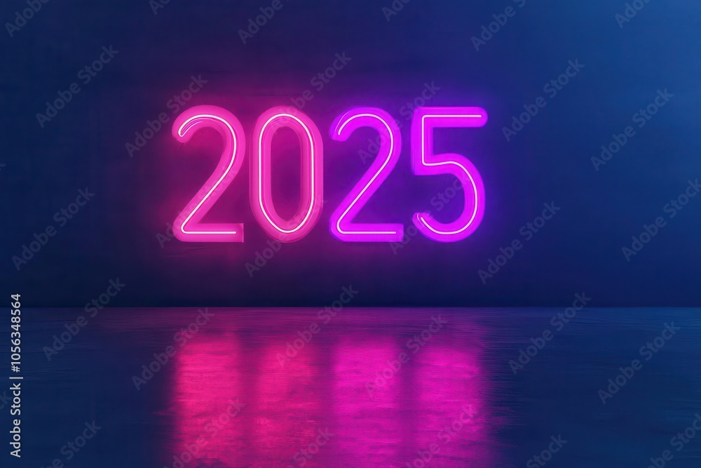 A vibrant neon sign displays the year A vibrant neon sign displays the year