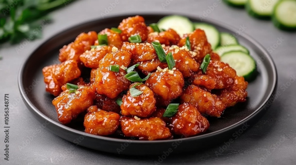 Crispy Fried Garlic Pork Dish with Fresh Cucumbers Crispy Fried Garlic Pork Dish with Fresh Cucumbers