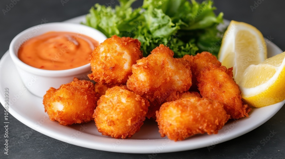 Fried Fish Nuggets with Dipping Sauce and Lettuce Fried Fish Nuggets with Dipping Sauce and Lettuce