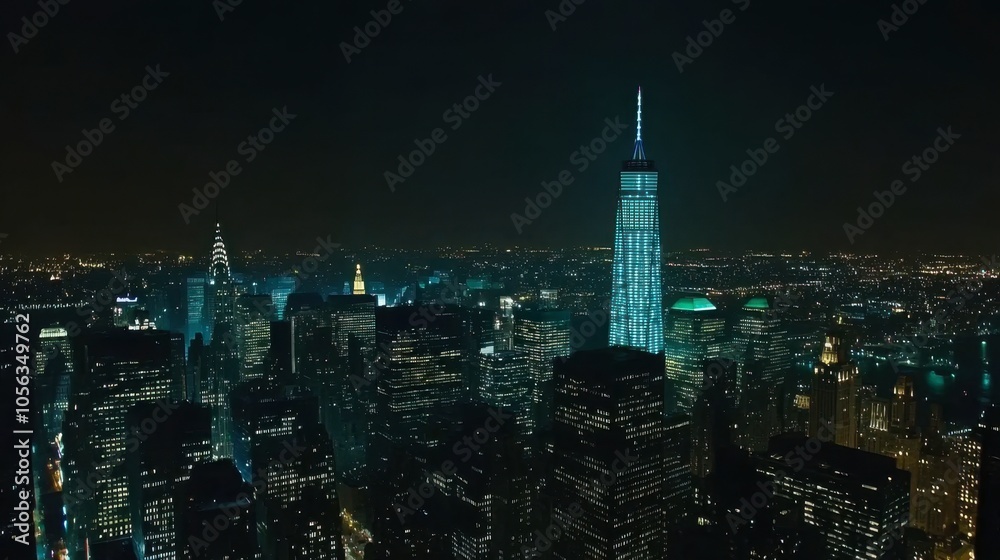 Fototapeta premium Nighttime Cityscape with Skyscrapers and Lights