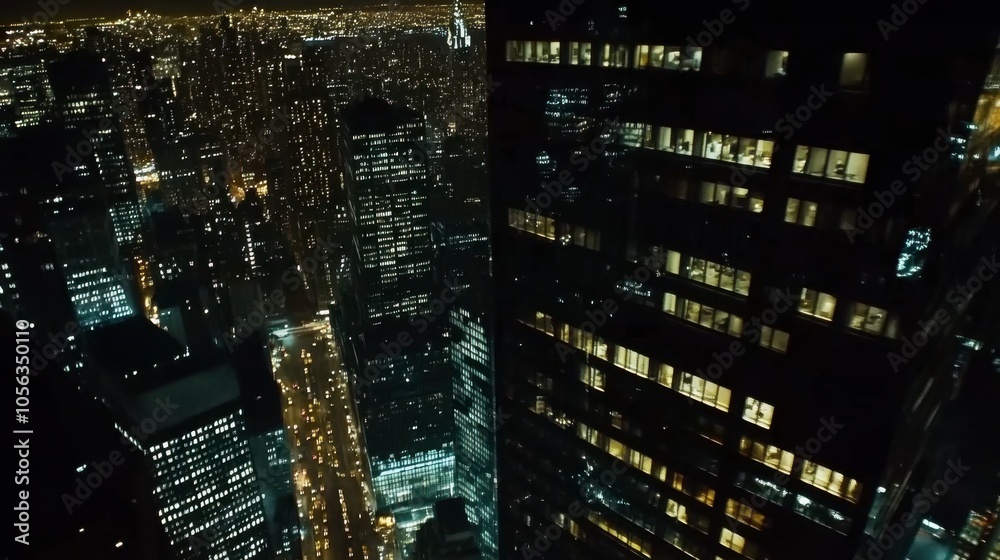 Night Cityscape with Glowing Skyscrapers and Streets Night Cityscape with Glowing Skyscrapers and Streets