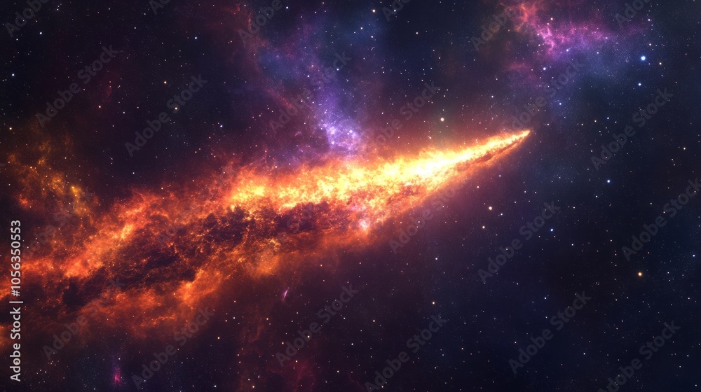Fototapeta premium comet's tail burning on a star-filled night, creating a spectacular trail of light generative ai