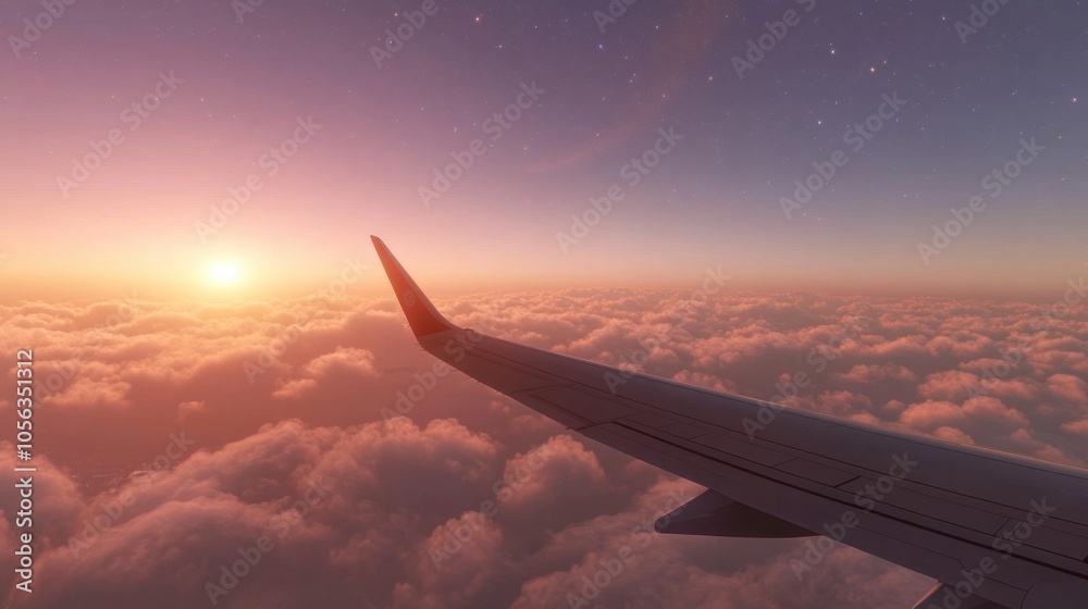 Obraz premium Serene Sunset View from an Airplane Wing