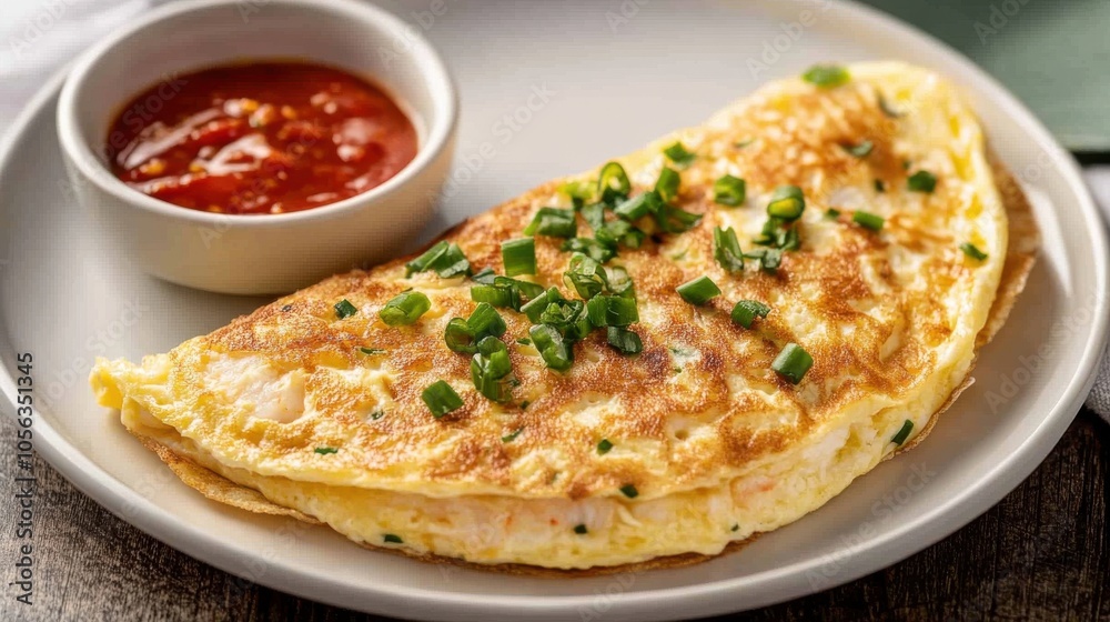Delicious Crab Meat Omelette with Fresh Green Onions Delicious Crab Meat Omelette with Fresh Green Onions