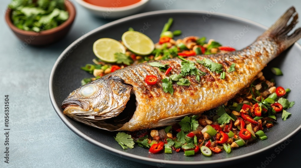 Traditional Thai Fried Fish with Chili Sauce Traditional Thai Fried Fish with Chili Sauce