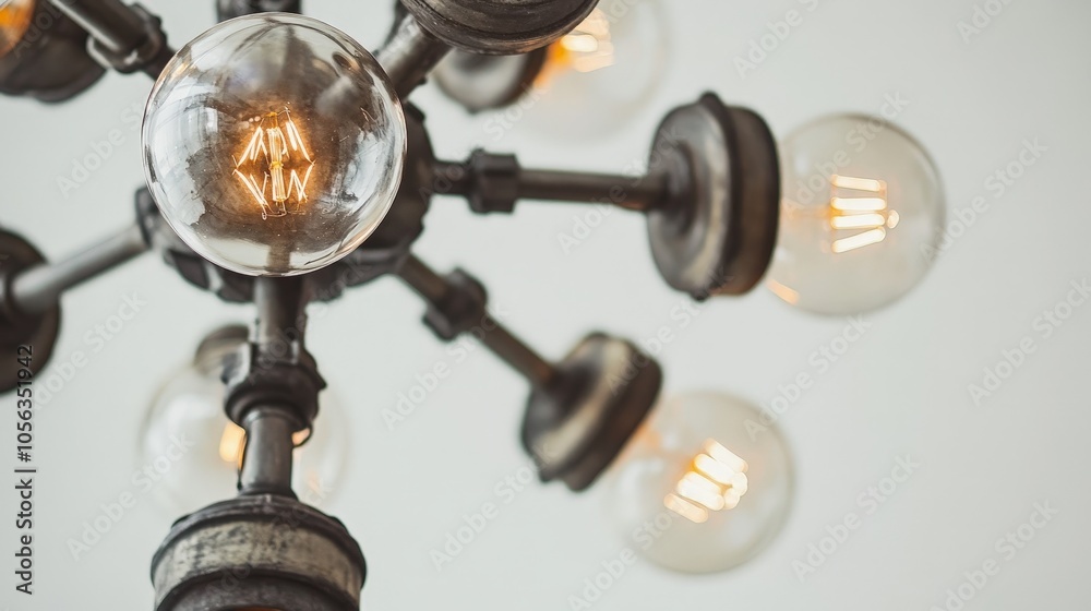 An industrial-style lamp with exposed bulbs and metal accents, set against a white background, enhancing the urban aesthetic of your living space An industrial-style lamp with exposed bulbs and metal accents, set against a white background, enhancing the urban aesthetic of your living space