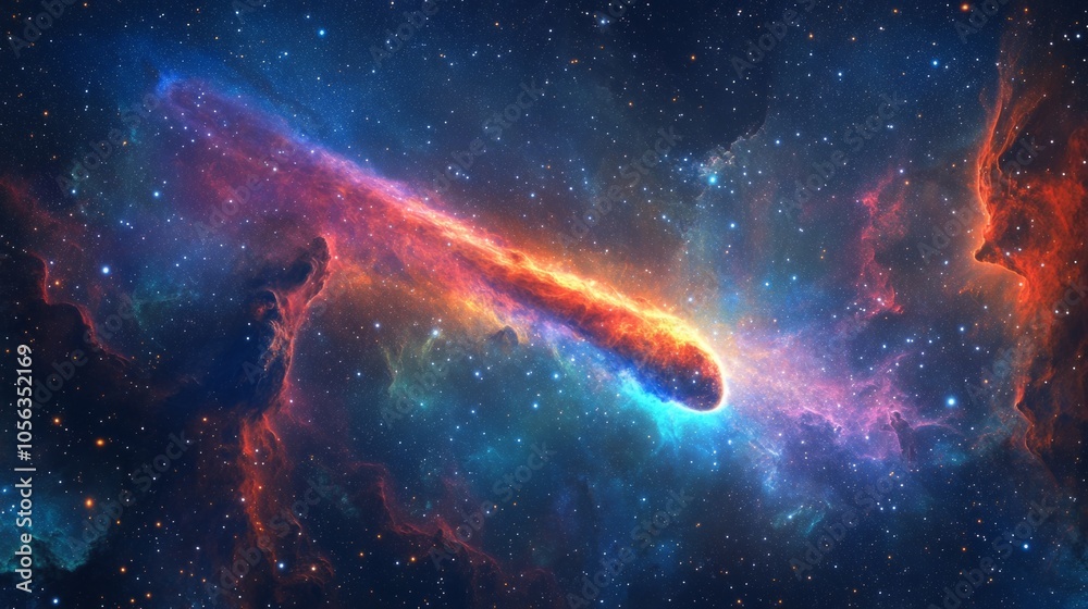 a tail flying radiantly across a starry sky, passing colorful nebulae generative ai a tail flying radiantly across a starry sky, passing colorful nebulae generative ai