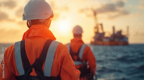 Engineers in Safety Gear on Offshore Platform photo