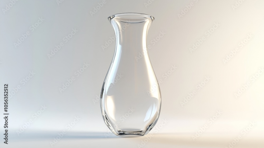 Artistic depiction of a clear, tall, empty glass vessel on a white background, showcasing the vessel transparency and refined design Artistic depiction of a clear, tall, empty glass vessel on a white background, showcasing the vessel transparency and refined design