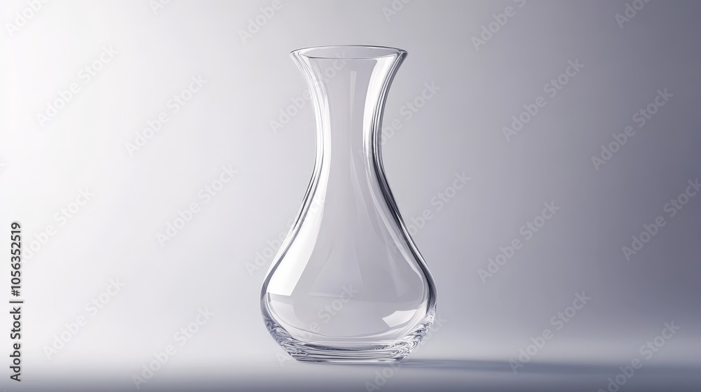 Artistic depiction of a clear, tall, empty glass vessel on a white background, showcasing the vessel transparency and refined design Artistic depiction of a clear, tall, empty glass vessel on a white background, showcasing the vessel transparency and refined design