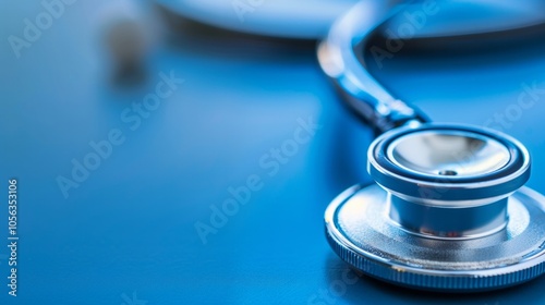 Close-up of a stethoscope on a blue background. AI generative. .