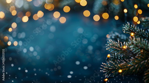 Holiday illumination and decoration concept�Christmas garland bokeh lights over a dark blue background