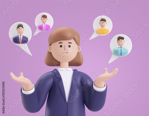 3D businesswoman surrounded by potential candidates for a job