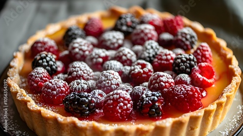 Colorful Tart with Fresh Berries on a Elegant Plate