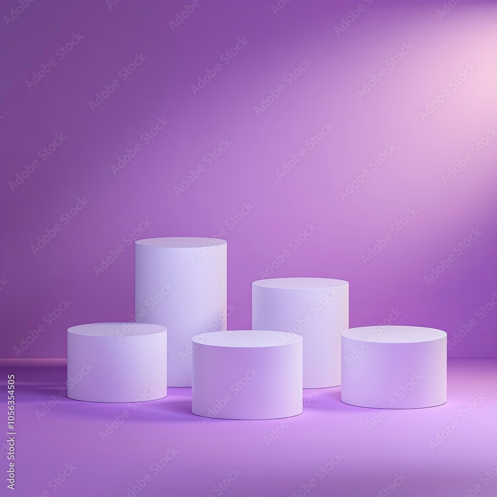 four white podiums stand side by side on the ground ::2 , Light sense, reflection, The background is purple gradient, ultra detailed, ,generative ai four white podiums stand side by side on the ground ::2 , Light sense, reflection, The background is purple gradient, ultra detailed, ,generative ai