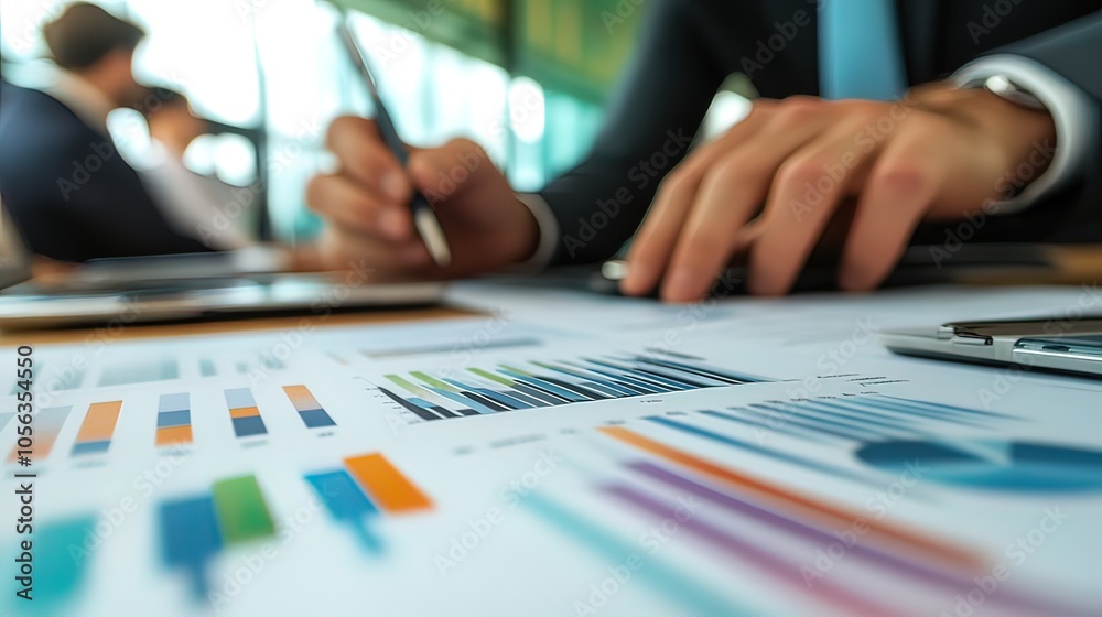 Closeup of a Businessman's Hand Analyzing Charts and Graphs Closeup of a Businessman's Hand Analyzing Charts and Graphs