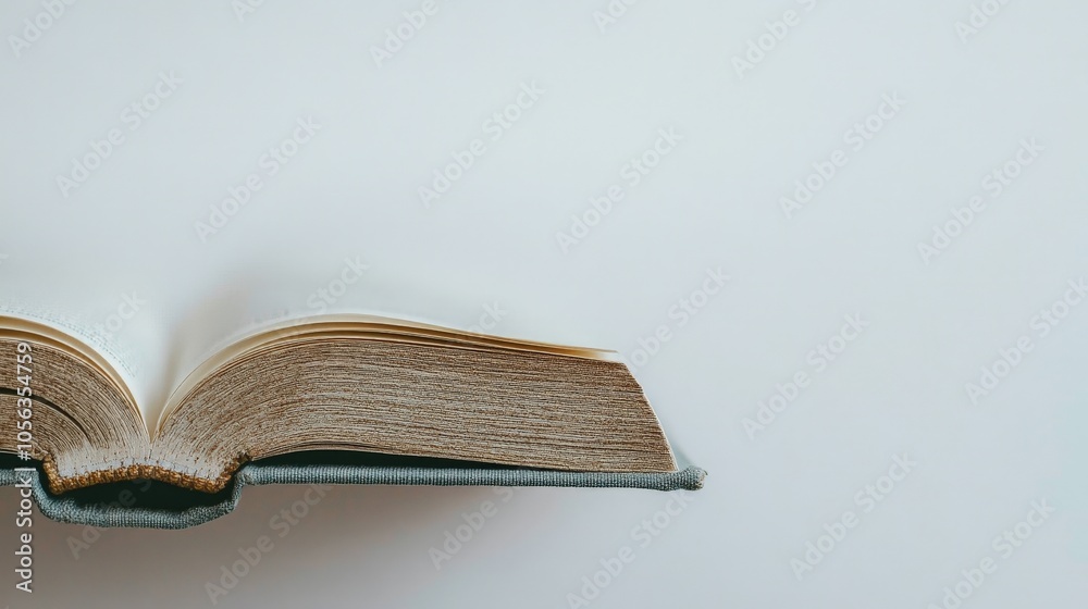 Artistic white backdrop displaying a close-up of a book page, highlighting the content and detail of the publication in a refined setting Artistic white backdrop displaying a close-up of a book page, highlighting the content and detail of the publication in a refined setting