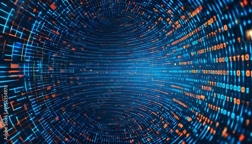 streaming binary code flowing through a futuristic digital tunnel