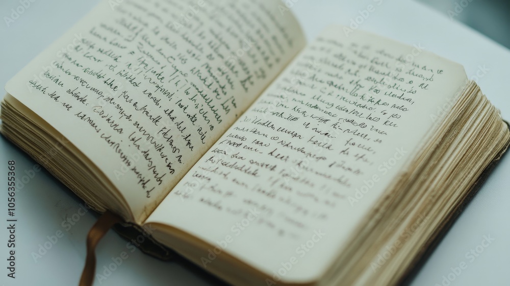 Artistic white backdrop featuring a diary page filled with text, highlighting the smooth texture and neat presentation of the content Artistic white backdrop featuring a diary page filled with text, highlighting the smooth texture and neat presentation of the content