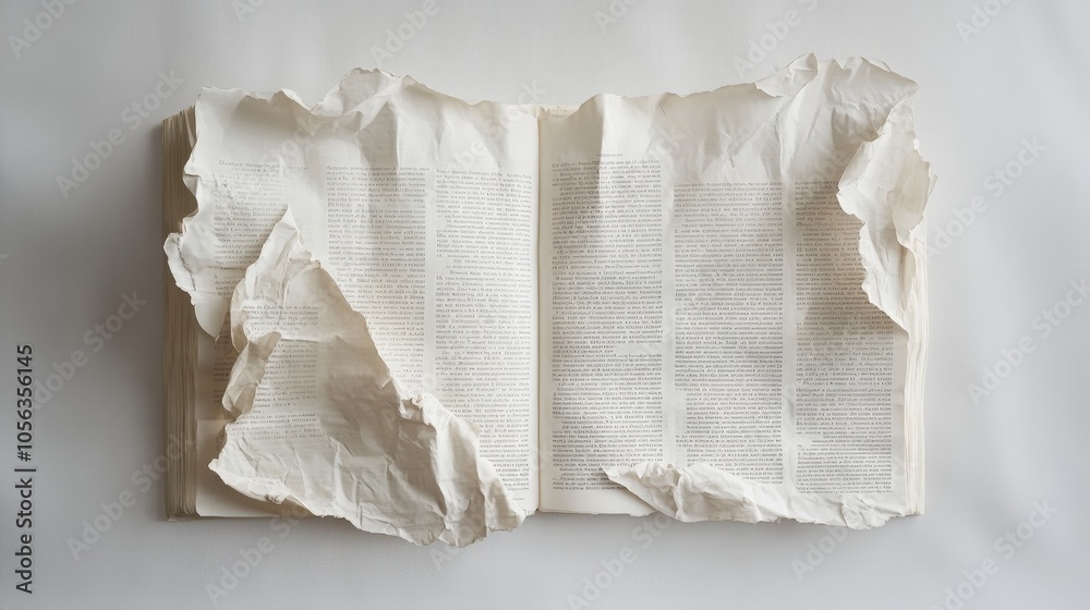 Artistic white backdrop showing a book page with legible text, capturing the essence of reading and the beauty of publication in a clean setting Artistic white backdrop showing a book page with legible text, capturing the essence of reading and the beauty of publication in a clean setting