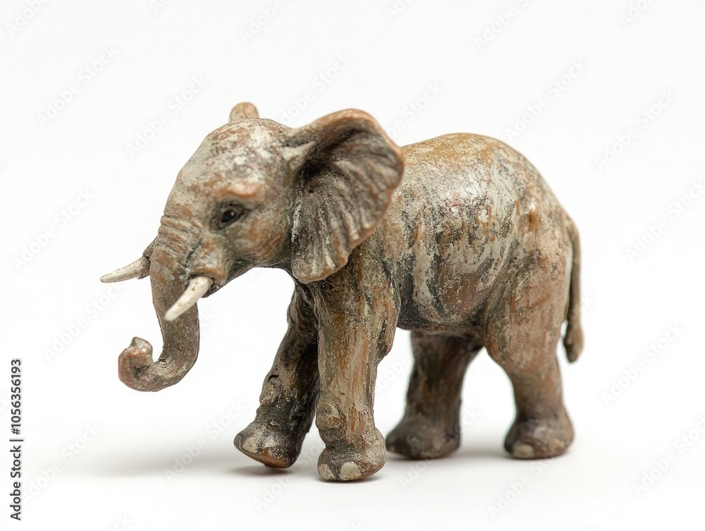 Fototapeta premium Brown elephant figurine with carved texture, elephant collectible miniature, naturalistic elephant design