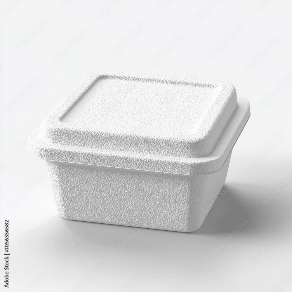 Mockup of Foam Container Packaging with Snap Lid and Detailed Textures Isolated on White Background Mockup of Foam Container Packaging with Snap Lid and Detailed Textures Isolated on White Background