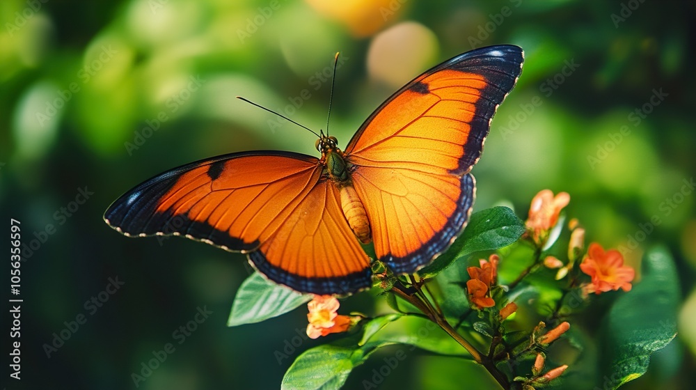 Orange Butterfly on a Flower in a Lush Garden Orange Butterfly on a Flower in a Lush Garden