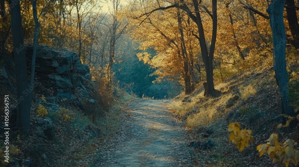 Scenic Autumn Pathway Through Golden Forest Scenic Autumn Pathway Through Golden Forest
