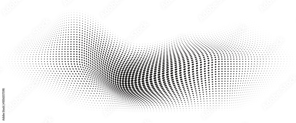 Flowing Wave Dot Halftone Pattern: Curve Gradient Shape on Transparent Background. Suitable for AI, Tech, Network, Digital, Science, and Technology Themes. Flowing Wave Dot Halftone Pattern: Curve Gradient Shape on Transparent Background. Suitable for AI, Tech, Network, Digital, Science, and Technology Themes.