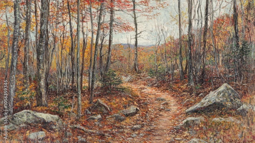 Serene Autumn Trail Through Vibrant Forest Landscape Serene Autumn Trail Through Vibrant Forest Landscape