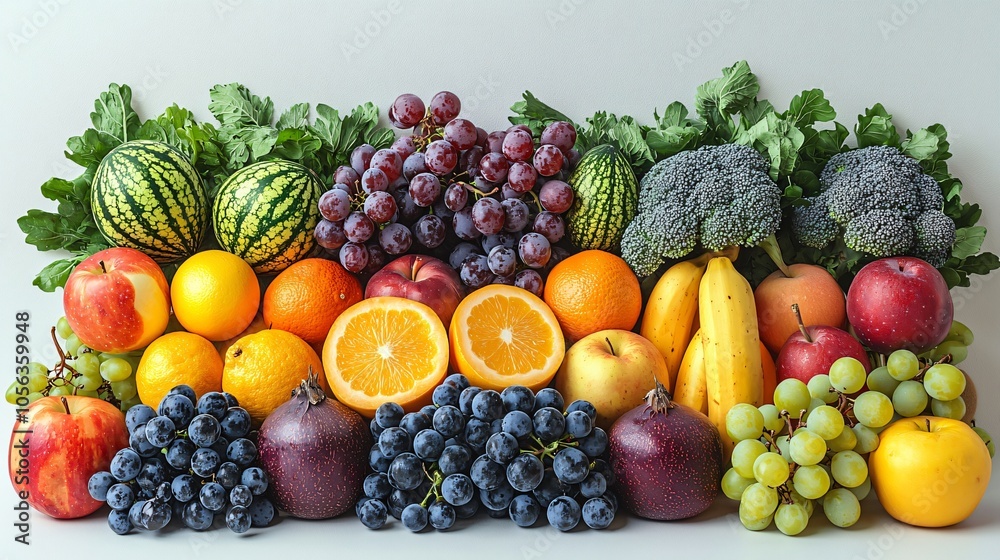 Vibrant arrangement of fruits and vegetables ideal for World Vegan Month promotions, healthy eating campaigns, or fresh food blogs. Vibrant arrangement of fruits and vegetables ideal for World Vegan Month promotions, healthy eating campaigns, or fresh food blogs.