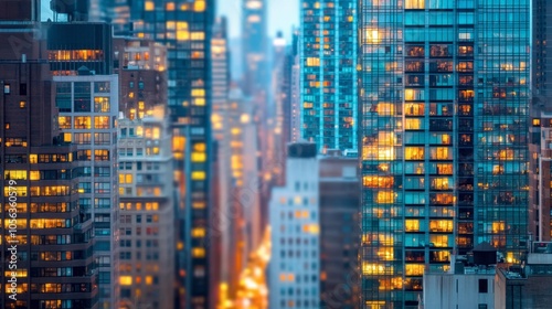 Cityscape at Dusk with Glowing Windows