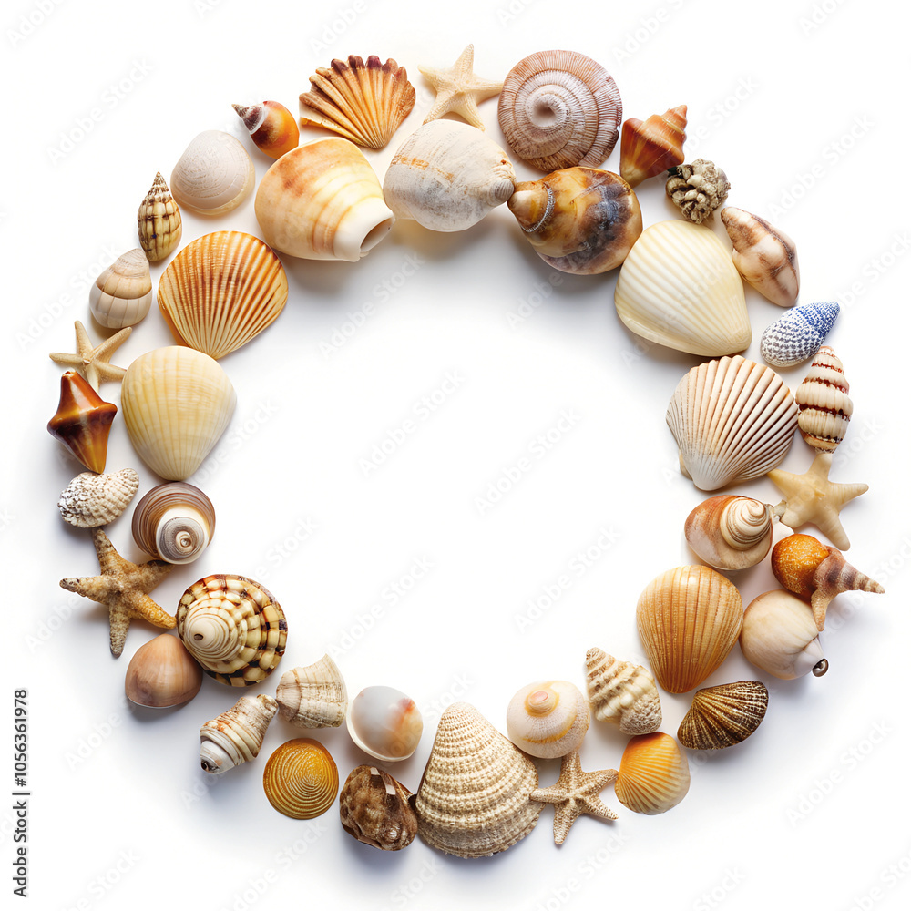 A variety of seashells arranged in a gentle arc on a plain white backdrop
A variety of seashells arranged in a gentle arc on a plain white backdrop