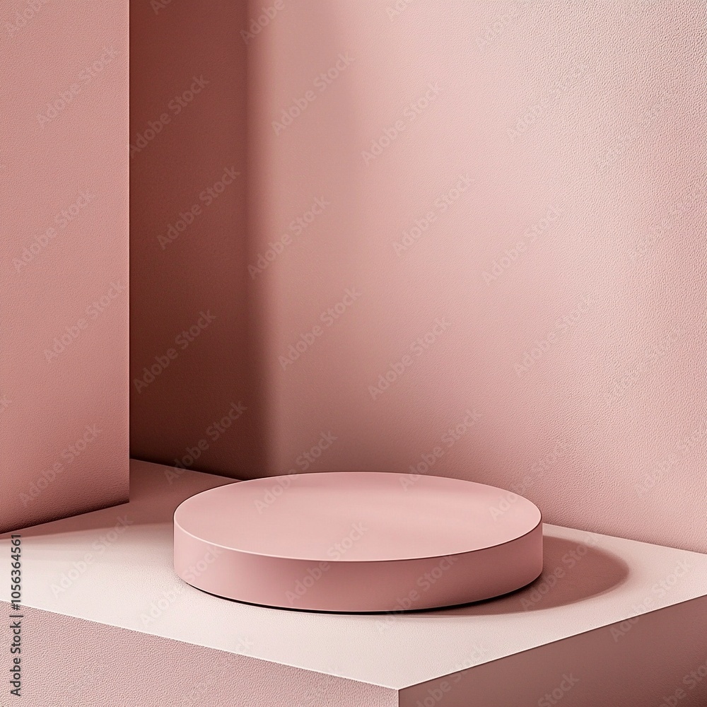 Minimalist, pastel-themed design with a soft pink color palette. The layout includes a circular platform in the foreground, which is slightly elevated and has a smooth, ,generative ai Minimalist, pastel-themed design with a soft pink color palette. The layout includes a circular platform in the foreground, which is slightly elevated and has a smooth, ,generative ai