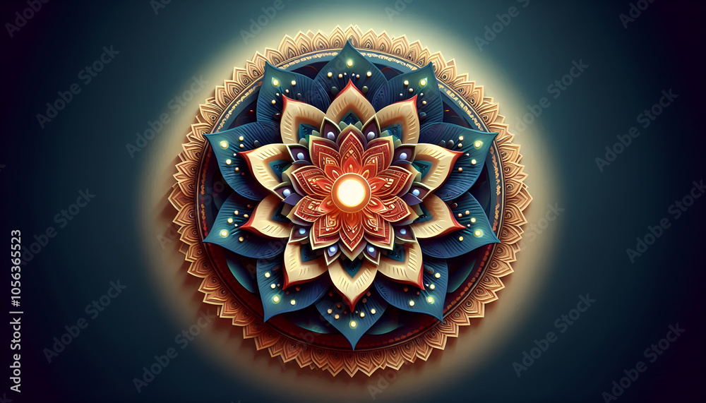 Mandala Design with a Radiant Center and Colorful Floral Patterns Mandala Design with a Radiant Center and Colorful Floral Patterns