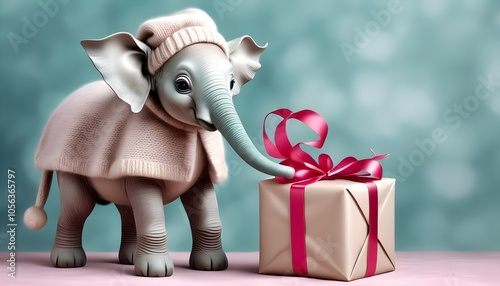 Giraffe Graciously Presenting a Wrapped Christmas Gift