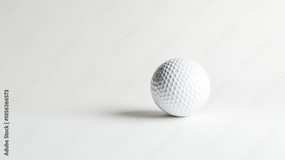 Clean white backdrop displaying an isolated white dimpled golf ball, focusing on its iconic dimple pattern and pristine look