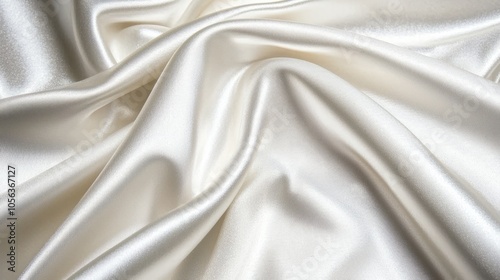 Close-up of white silk fabric with soft folds and wrinkles.