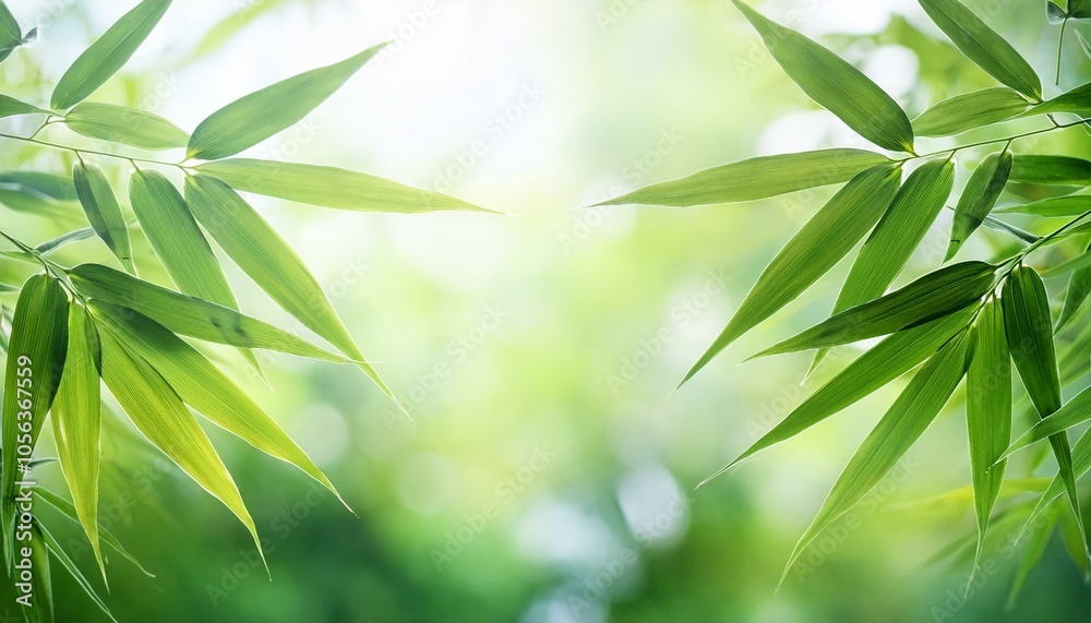 Green bamboo leaves frame a soft background Green bamboo leaves frame a soft background