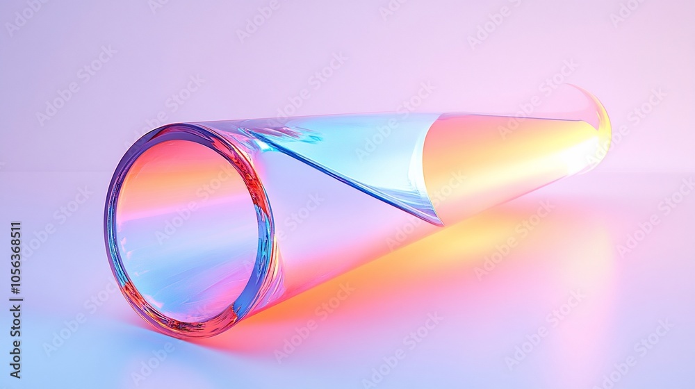 A glass tube filled with a colorful liquid, on a light purple background. A glass tube filled with a colorful liquid, on a light purple background.