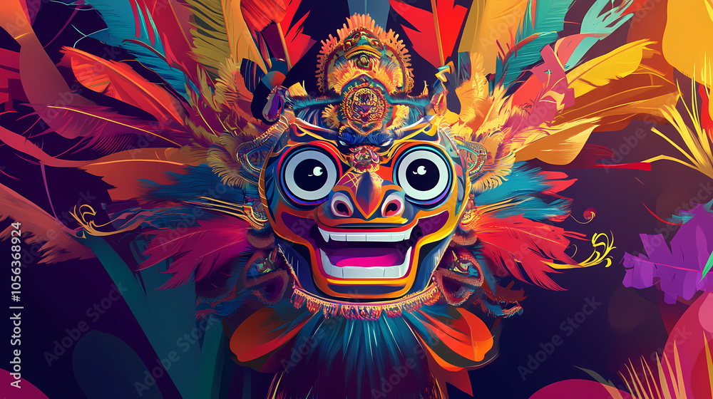 Fototapeta premium A vibrant illustration of a traditional balinese barong. Traditional Balinese Dance. Illustration