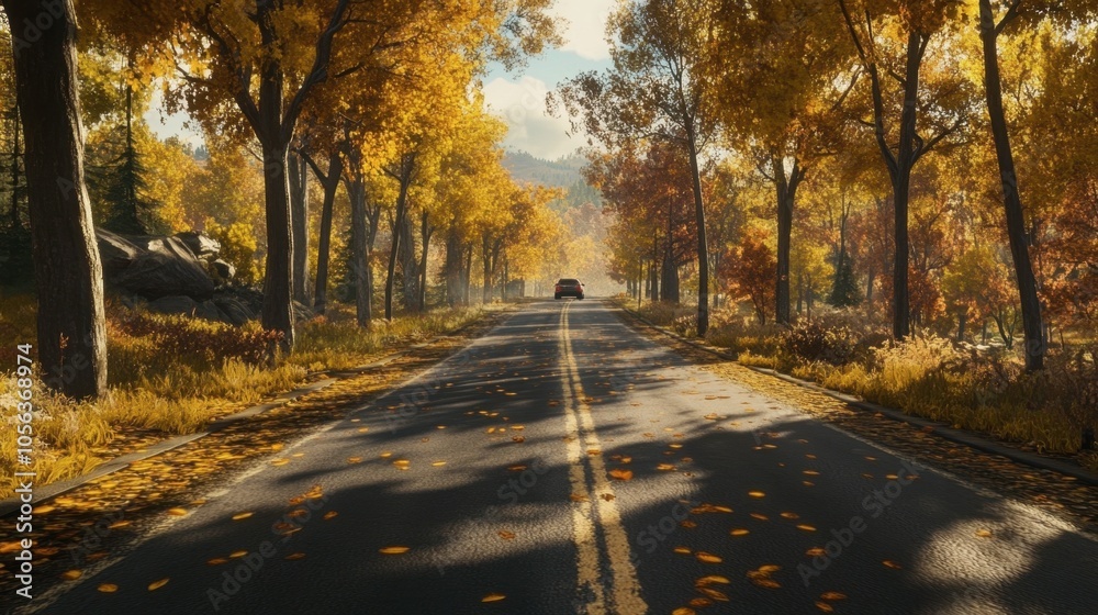 Obraz premium Scenic Autumn Road with Colorful Leaves and Trees