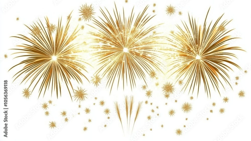 Clean white background with an outdoor scene of gold fireworks lighting up the night sky Clean white background with an outdoor scene of gold fireworks lighting up the night sky