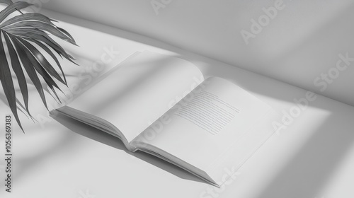 Clean white canvas displaying a book open to a specific page, highlighting the readability and design of publication in a clear and organized manner photo