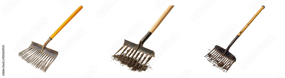 Rakes on Transparent Background for Gardening Use Rakes on Transparent Background for Gardening Use