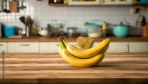 Vibrant yellow banana poised on rustic wooden counter, inviting enjoyment as a healthy snack option.