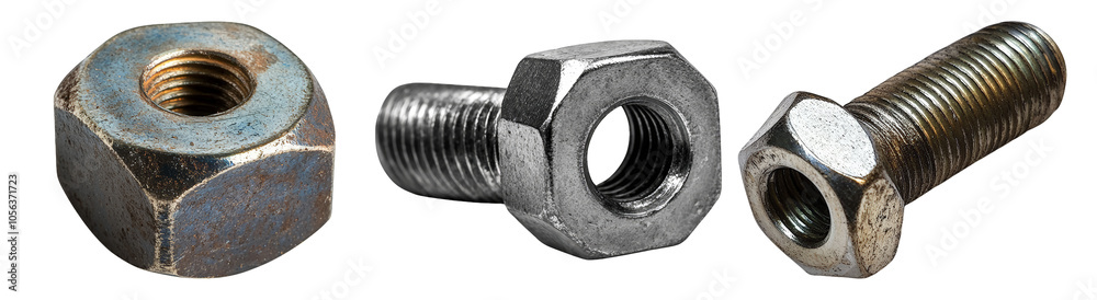 Various Metallic Fasteners on Transparent Background