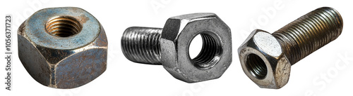 Various Metallic Fasteners on Transparent Background