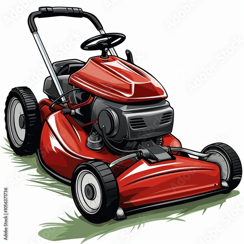 Red Lawn Mower with Grass
