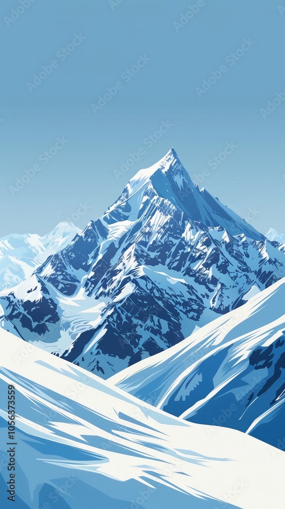 Majestic Snowy Mountain Peak Landscape Illustration